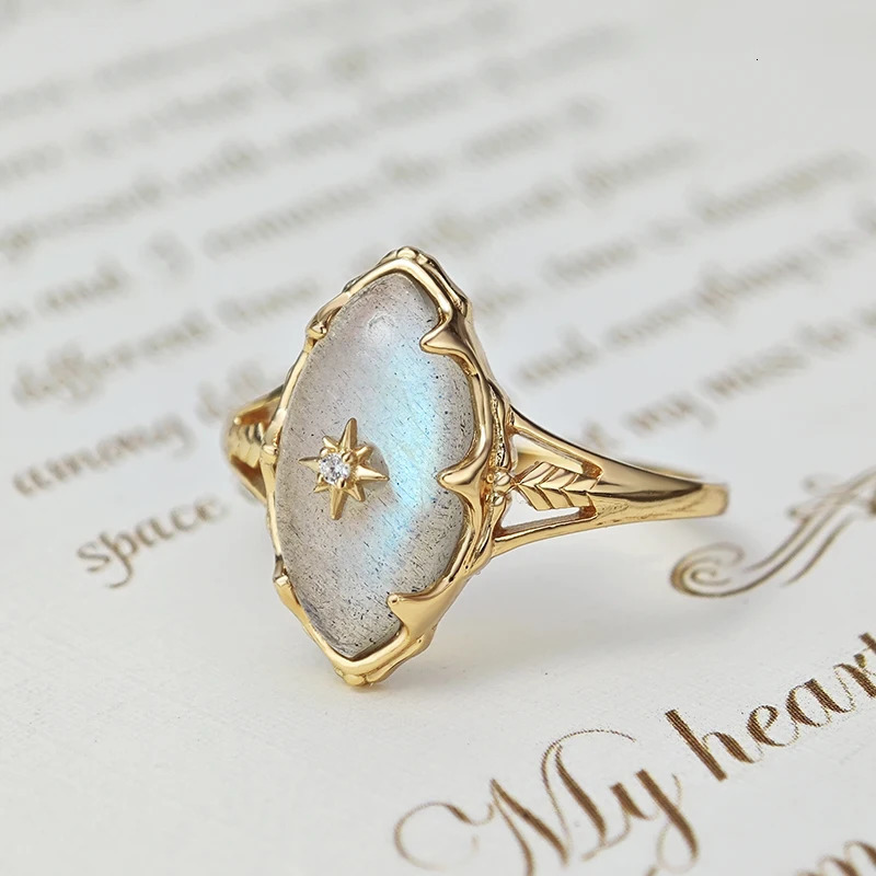 LAMOON Gemstone Labradorite Ring For Women Natural Stone 925 Sterling Silver Gold Vermeil Jewelry Mysterious Sky Vintage Ring 250712