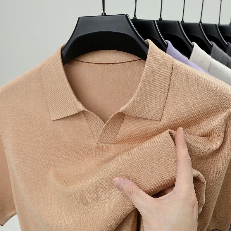 High-quality men's short-sleeve polo shirt for summer 2025, 100% lyocell fabric, classic solid color, plain design