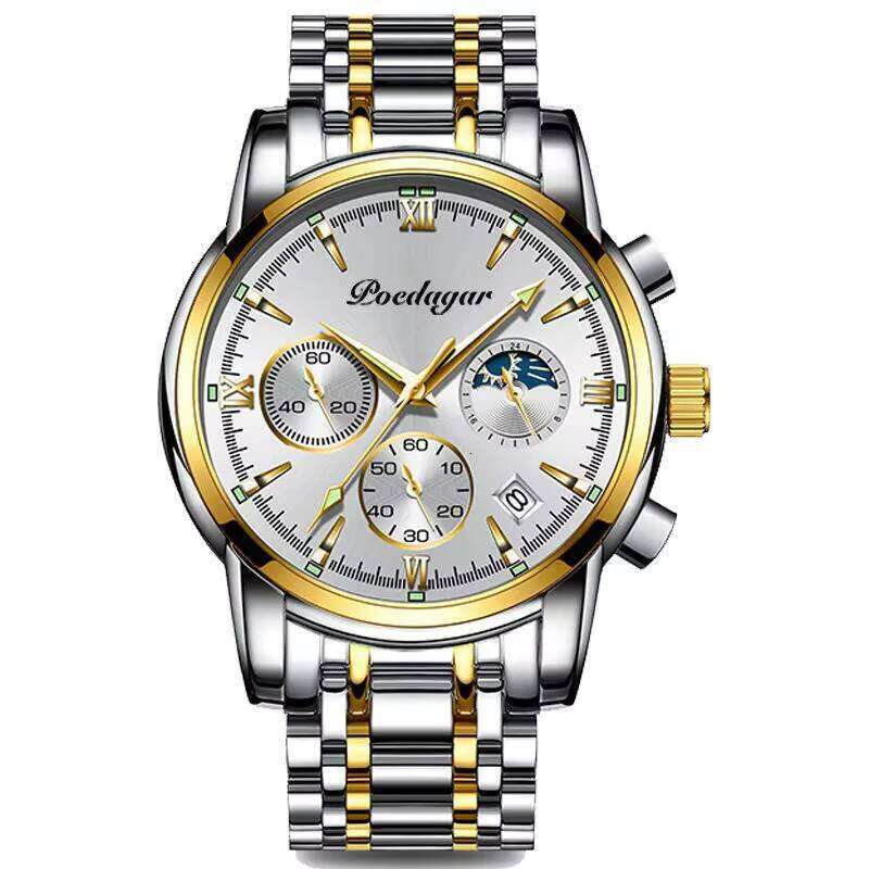 DHgargets Men's Waterproof Watch - 50M Luminous Stainless Steel Quartz Wristwatch with Date, Korean Fashion Style (Model 8058)