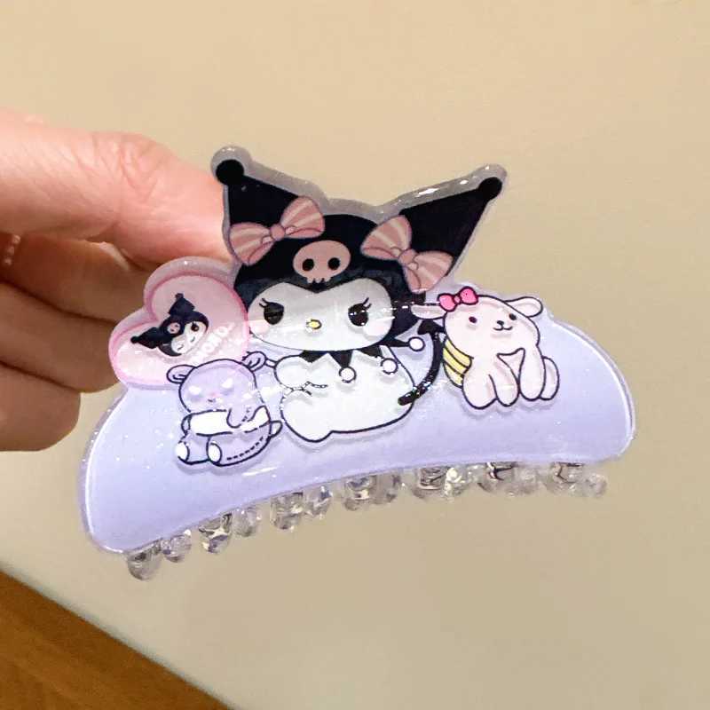 Sanrio Anime Sanrio Kuromi Acrylic Clip Hello Kitty Cinnamoroll Hairpin Melody Pochacco Pompompurin Clip Girl Hairpin Shark Hair Clips w250716