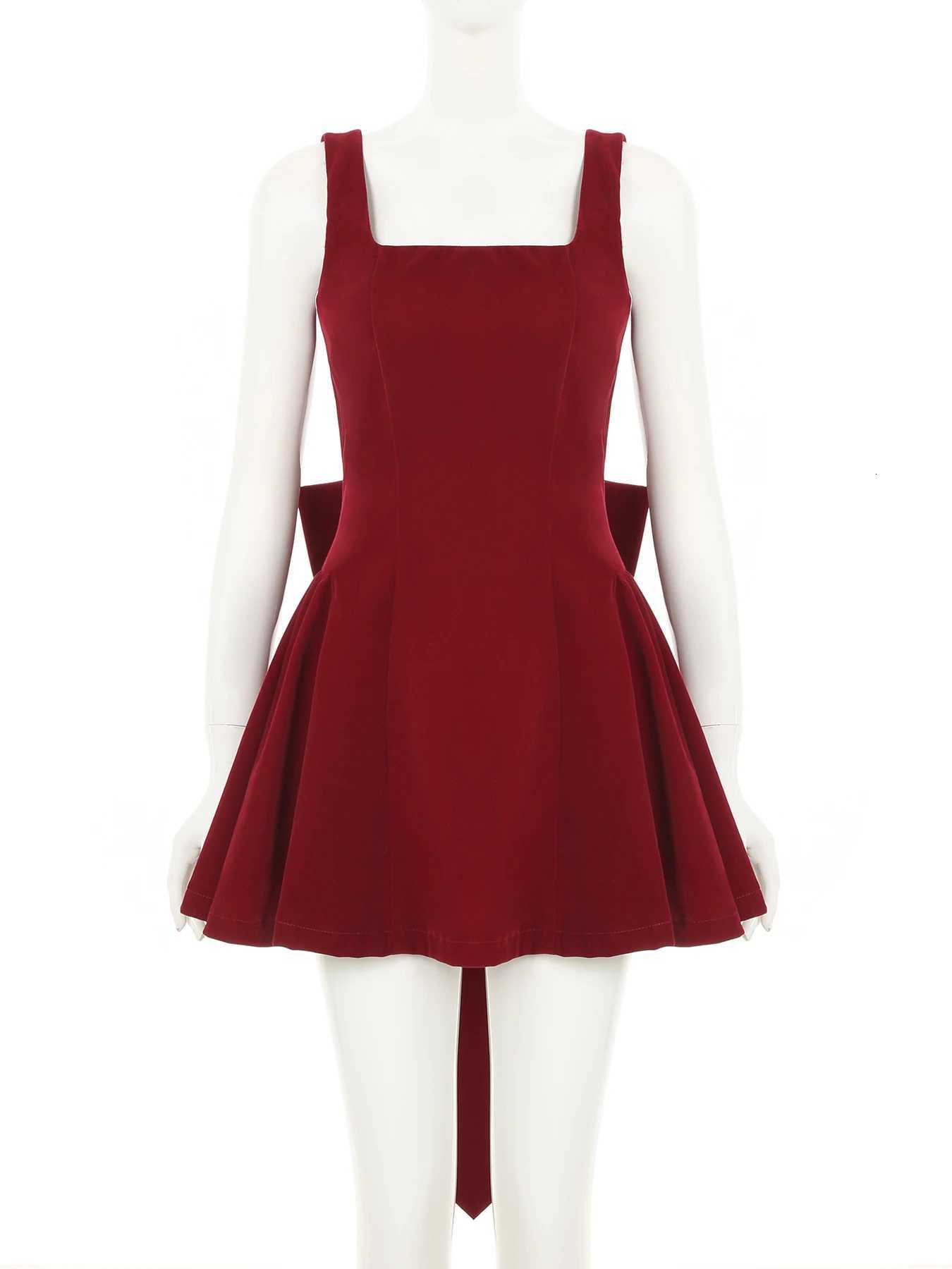 1M SURE French Style Slim Bow Backless A-Line Dress Sexy Square Collar Sleeveless Mini Dresses For Women 2025 Summer Fashion R250716