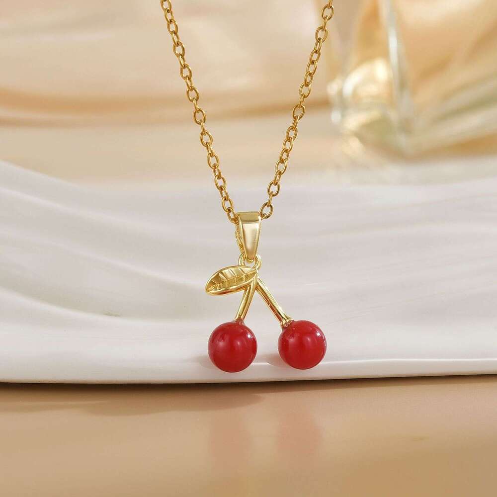 Minimalist High-End Niche Necklace Geometric Cherry Inlaid Design Long Clavicle Chain Versatile Women's Jewelry D05