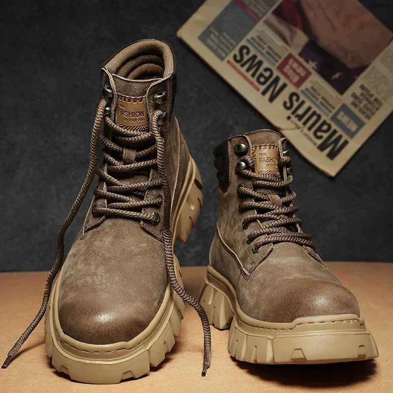 2024 New Spring and Autumn Edition Genuine Leather British Style Autumn and Winter High Rise Thick Bottom Suede Retro Workwear W250716