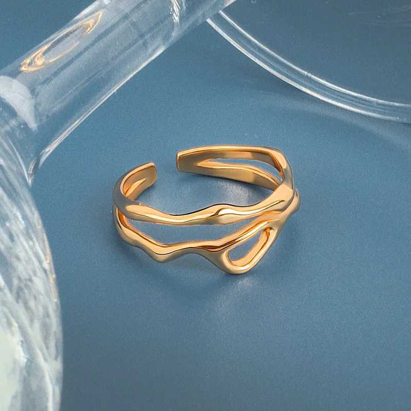 LIVVY Silver Color Irregular Hollow Double Line Geometric Ring Female Simple Unique Design Fashion Adjustable Jewelry S250716