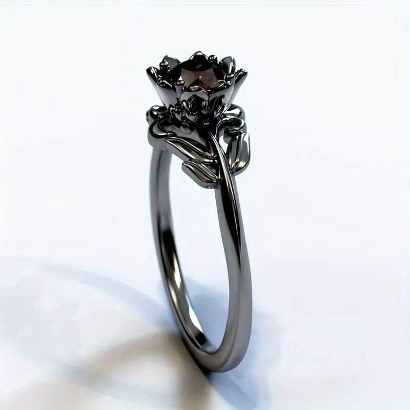 Charm Black Color Flower Round Rings for Women Red Stone Rings Jewelry Party Gift S250716