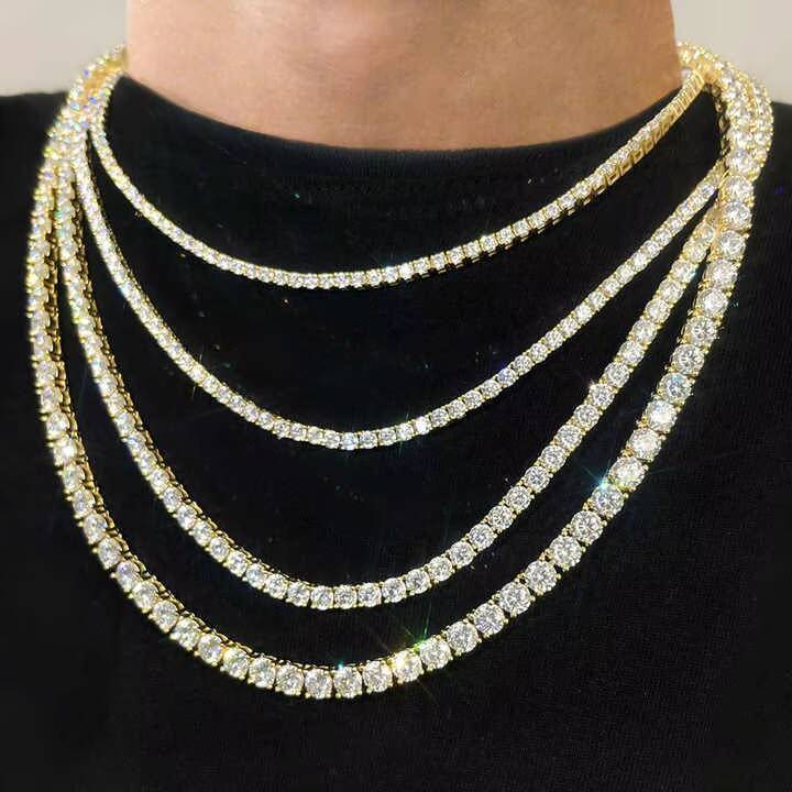 Luxury Mens Womens Hip Hop Tennis Chain Necklace S925 Silver VVS D Moissanite 2mm-5mm Gold Plated Fine Jewelry Iced Collection jewelry for women