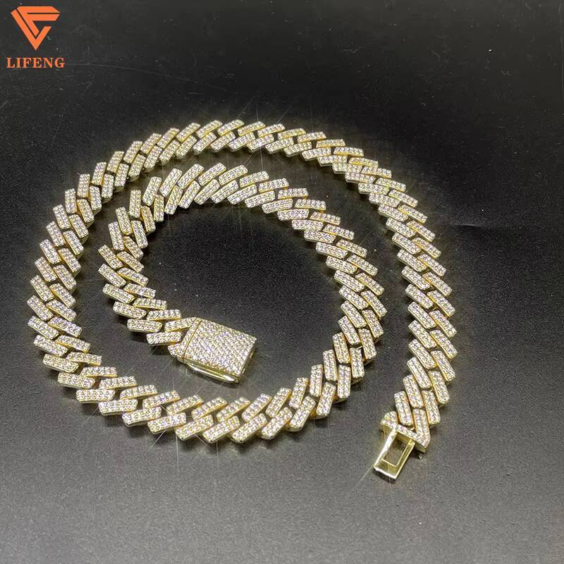Luxury 925 Silver Hip Hop 12MM Gold Plated Cuban Link Chain Fashion Jewelry With Iced Out Moissanite Diamond for Men Gift