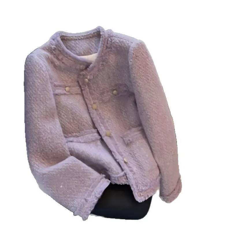 Purple French Style Short Quilted Jacket Women's Spring Autumn Elegance Ladylike New Fashion Small Size Cute Outerwear