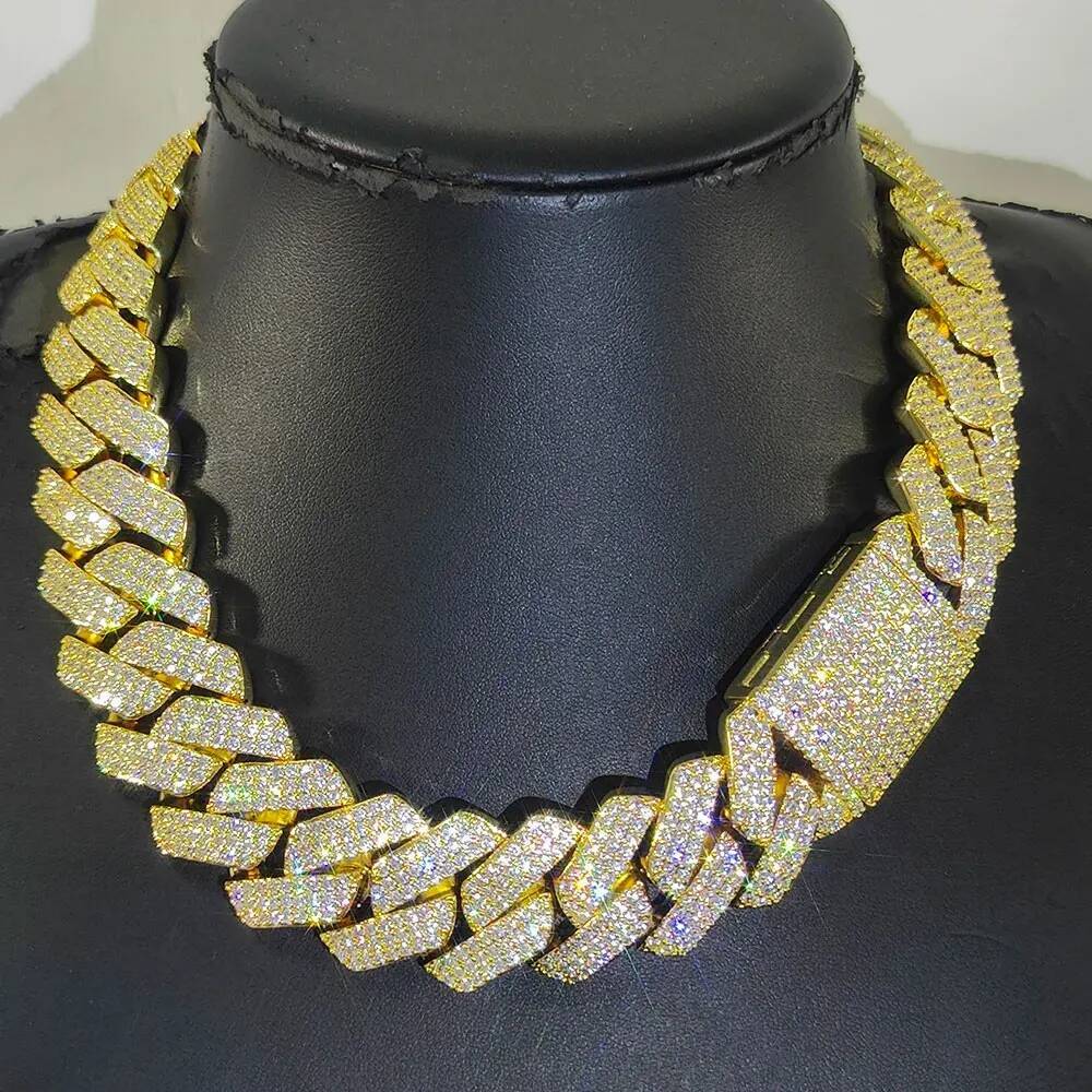 Thick 20-25mm 925 Silver Three Rows Prong Setting Cuban Link Iced Out Hip Hop White Moissanite Chain Jewelry Women Men Gifts