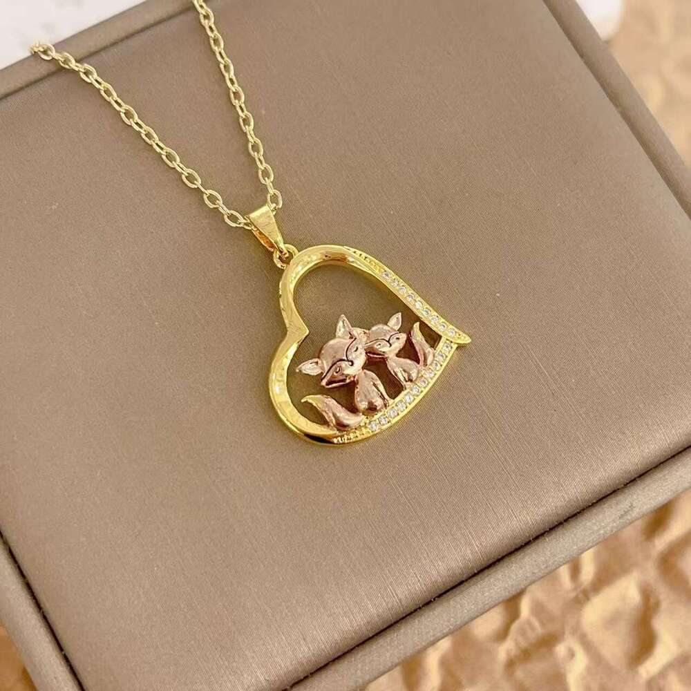 New Heart-Shaped Fox Love Mother's Day Parent-Child Necklace Fashion Cute Collarbone Chain Jewelry 449
