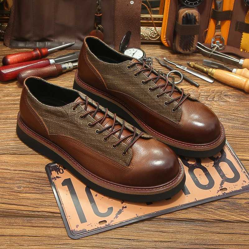Mature Mens Short Face Round Toe Retro Casual Oxfords Businessman Cowhide Basic Daily Lace Up Office Shoes W250716