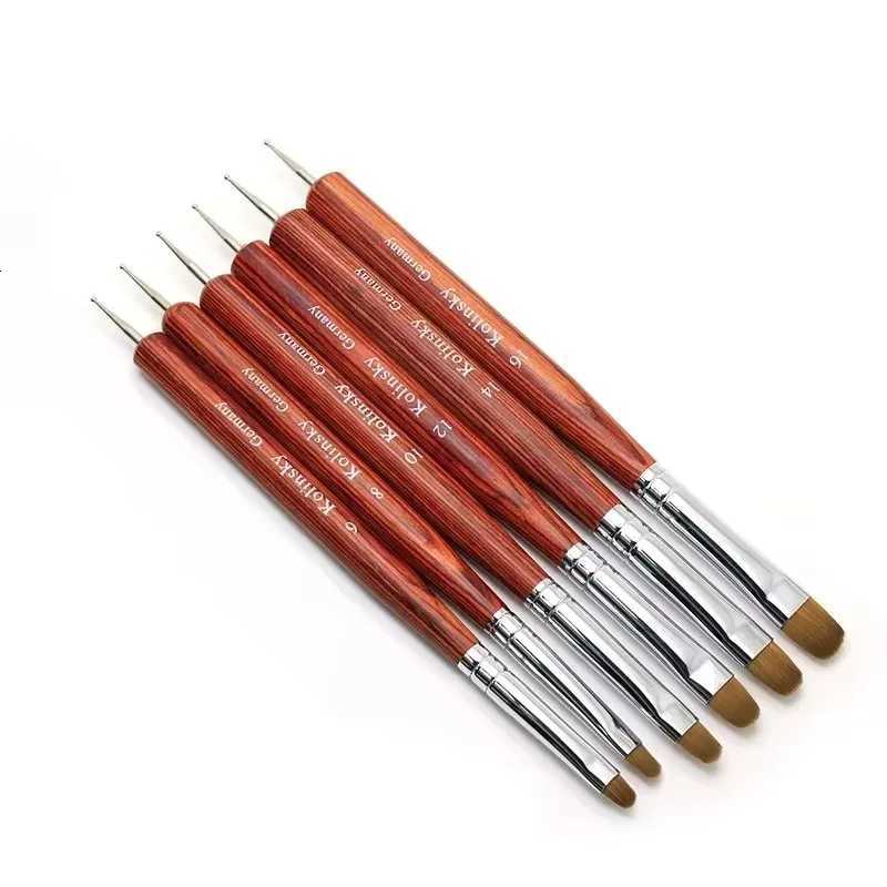 Kolinsky French Nail Art Brush Dual End Nail Art Dotting Pen Acrylic Drawing Rhinestone Gel Painting with Wooden HandleXJ2500716