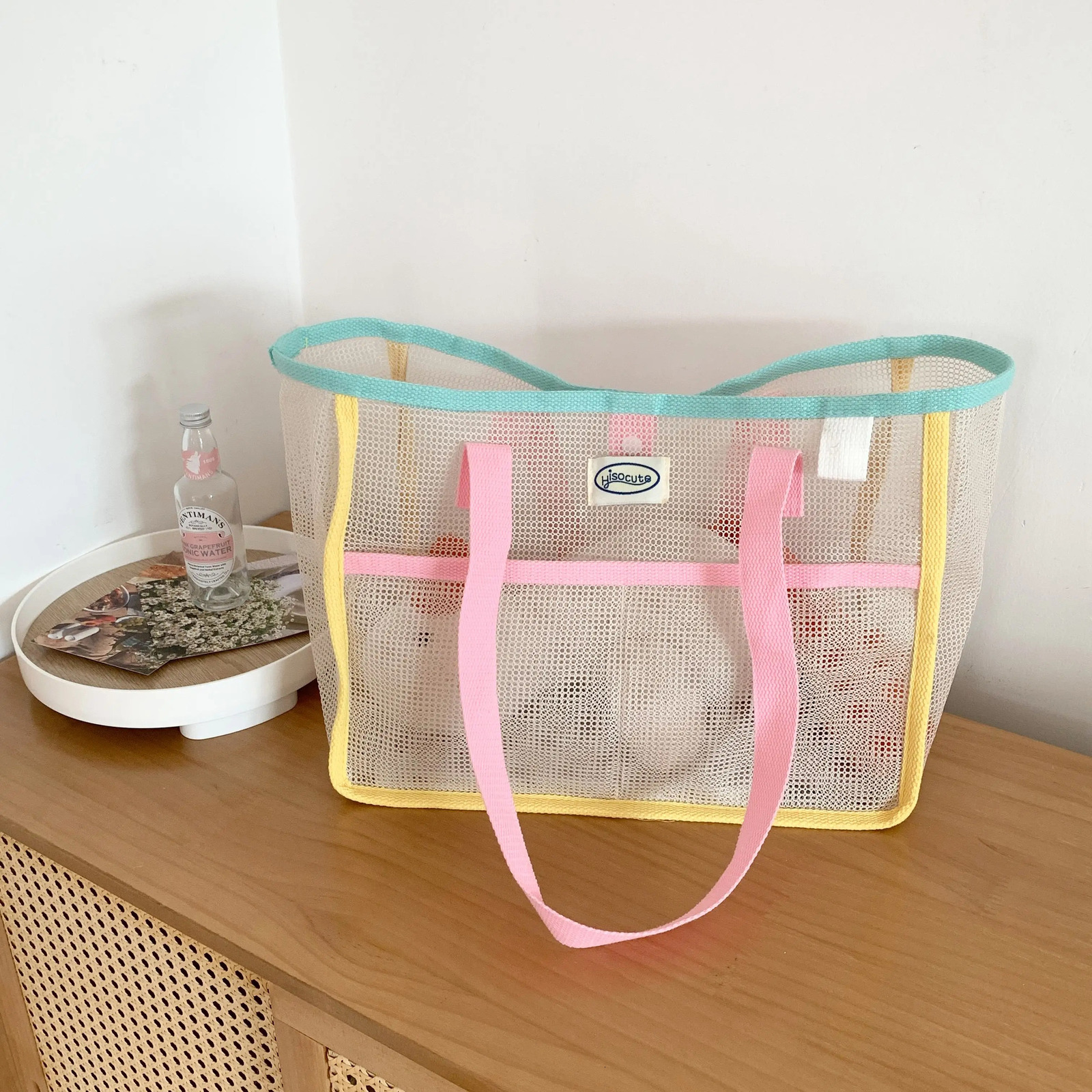 Ladies Summer Transparent Mesh Breathable Handbag Outdoor Beach Shower Handbag 250714