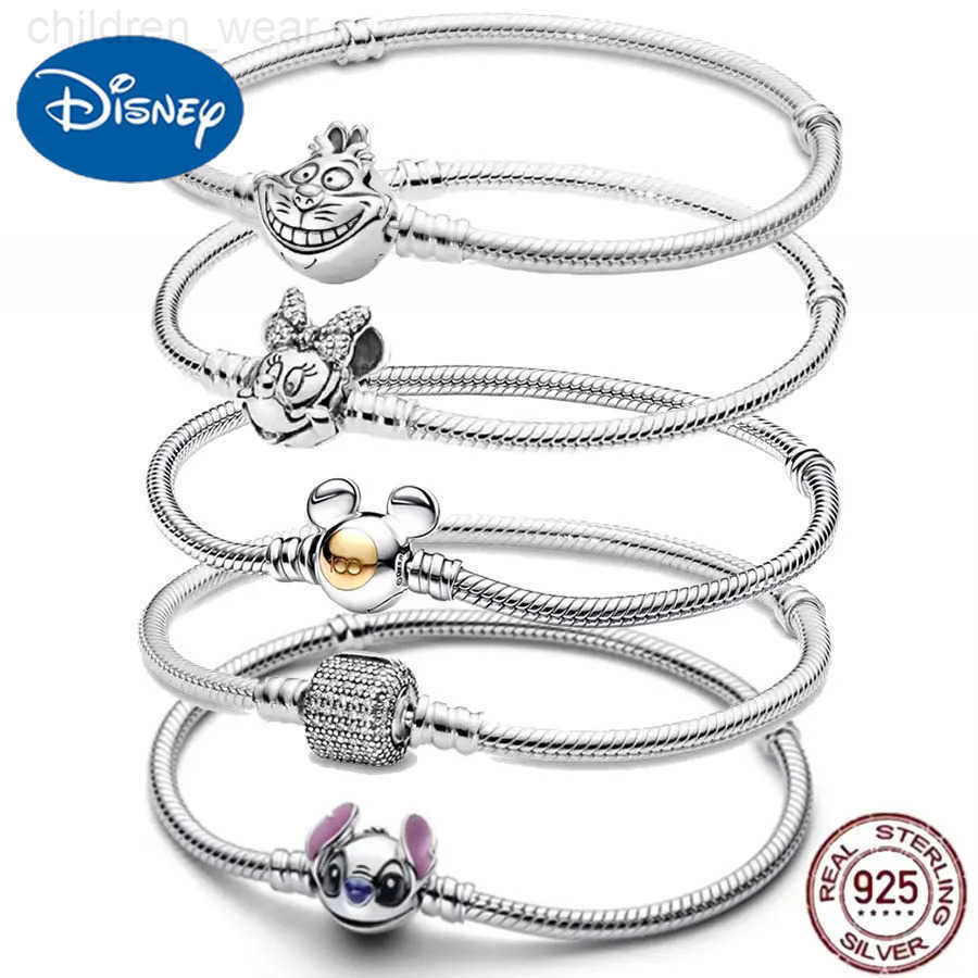 Disney Hot Selling S925 Sterling Silver Heart-Shaped Crown Snake Bone Bracelet Suitable for Pandora Bracelets Womens Fashion Jewelry W20250716