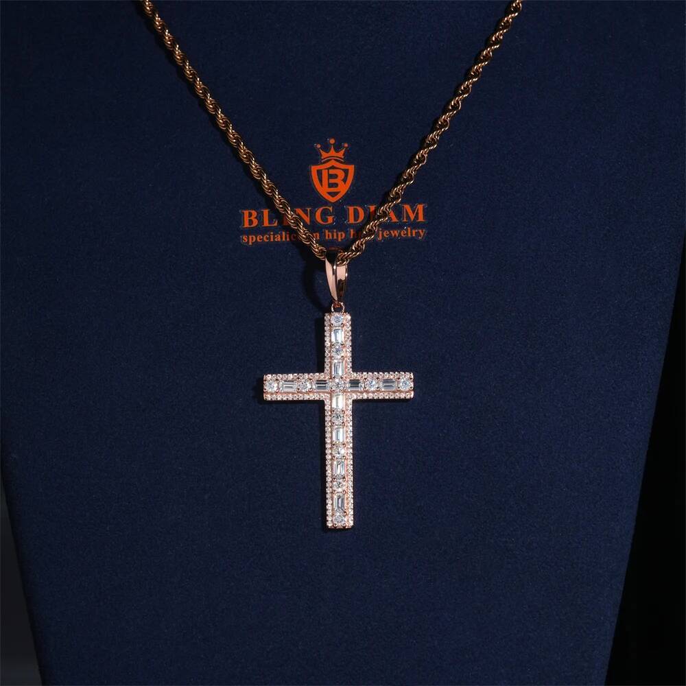Moissanite Cross Pendant 925 Silver Hip Hop Jewelry GRA certification Suitable for 6.5mm Tennis Chain