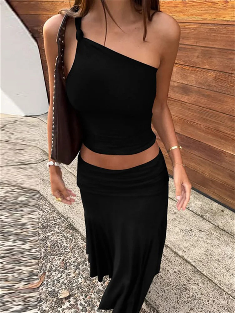 Tossy Fashion Pleated 2 Piece-Set Long Skirt For Women Off-Shoulder Cropped Pullover Top And Slim Long Skirt Sets Female Outfits 250715