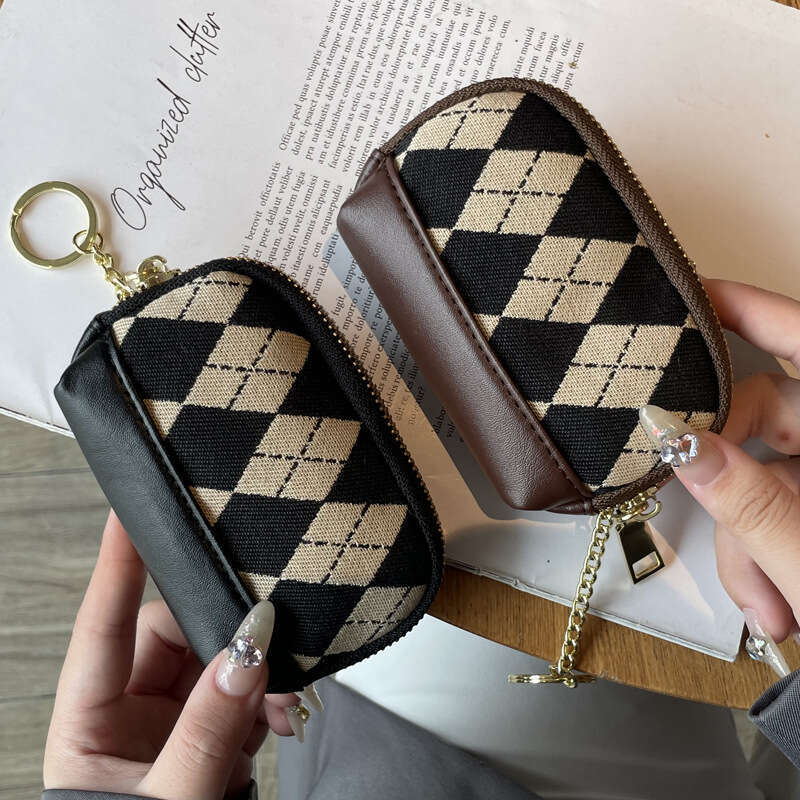New Trendy Classic Diamond Pattern Multifunctional Women's Lipstick Zipper Coin Purse Key Bag Mini