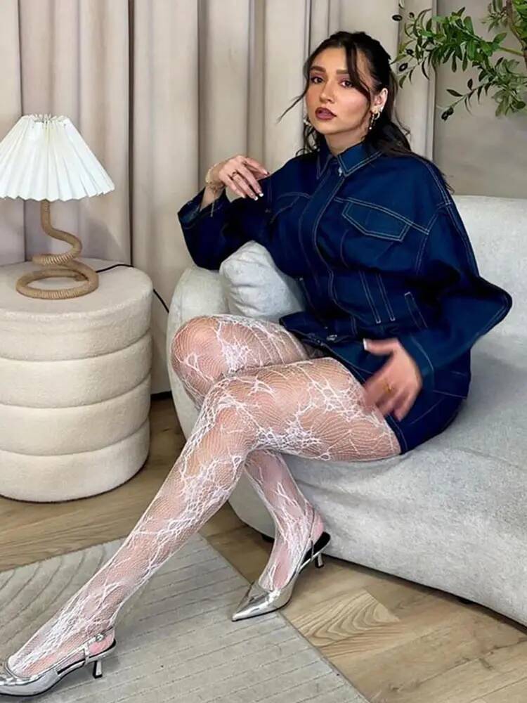 Street Denim Lapel Jacket Women Slim Long Sleeve Single Breasted Female Midi Jackets 2025 Spring Fashion Retro Waist Outwear