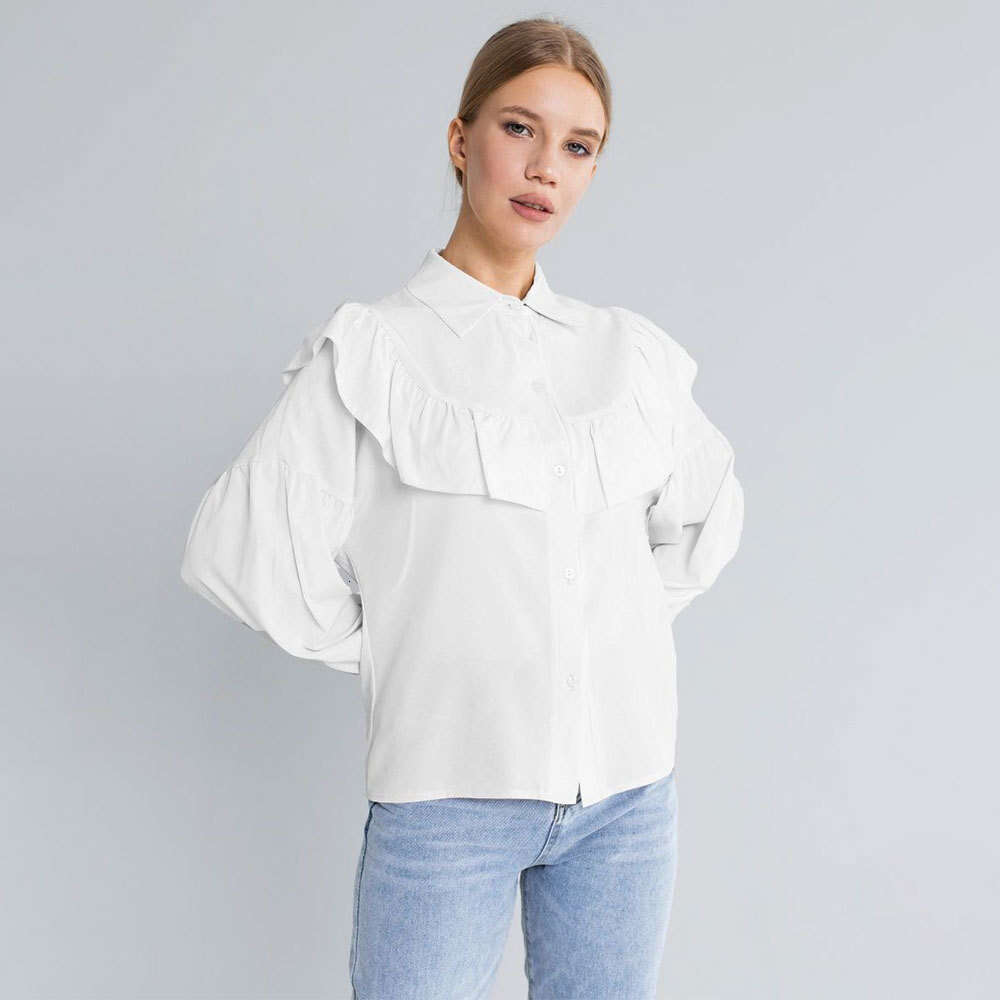 Ruffle Hem Spring New French Elegant Temperament Commuter Versatile Solid Color Shirt B5