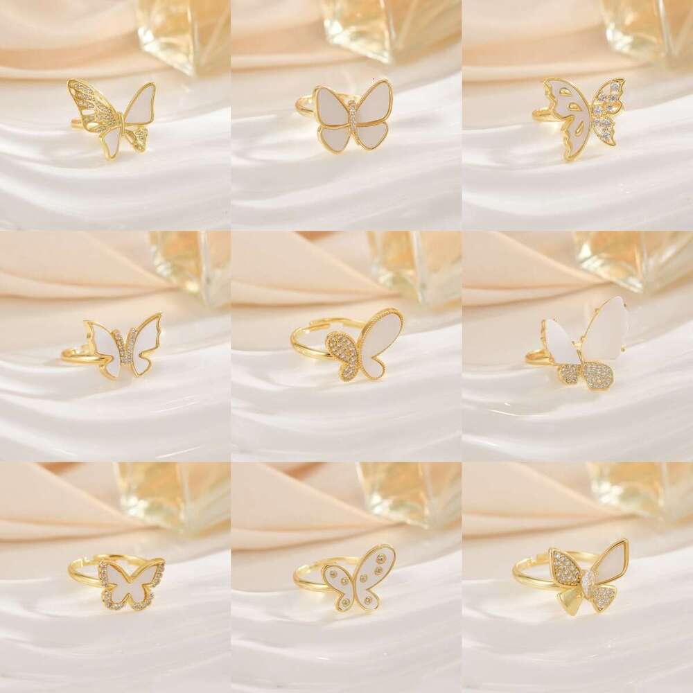 Fashion Versatile Copper Gold-Plated Butterfly Design Ring For Women With Micro-Paved Zircon, Light Luxury Niche High-End Jewelry 7Ac