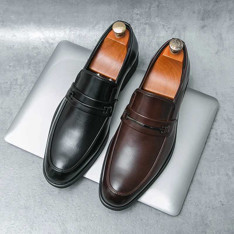 Mens Formal Leather Shoes Classic Style Slip On Loafers Round Toe Breathable Non-Slip Business Dress Wedding Office Casual Shoes Y250715
