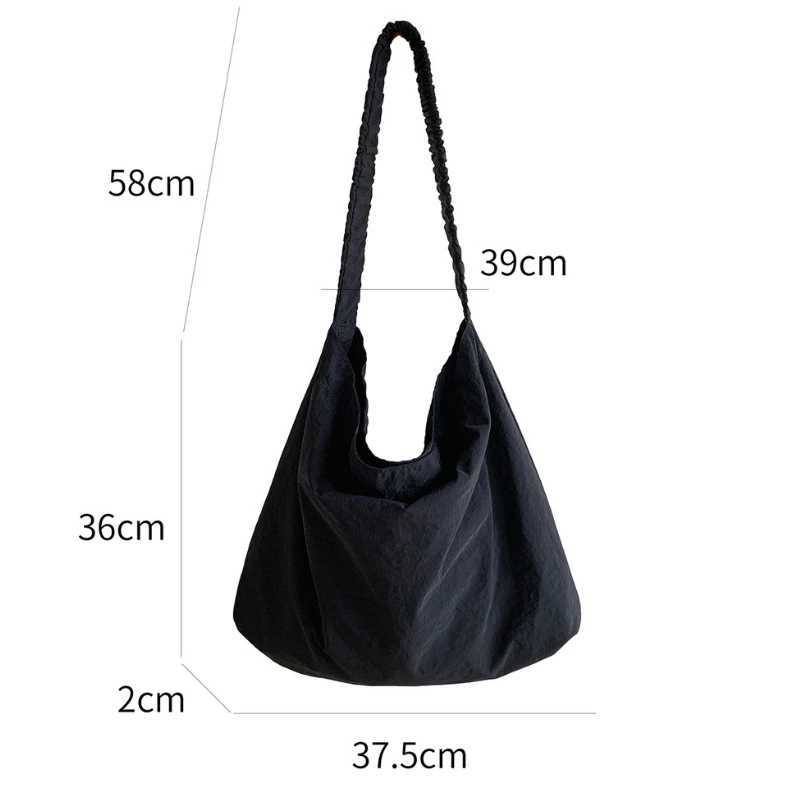 New Casual Nylon Tote Bag Simple Large Capacity Bucket Bag Pleated Commuting Women Shoulder Bag Red Canvas Handbag