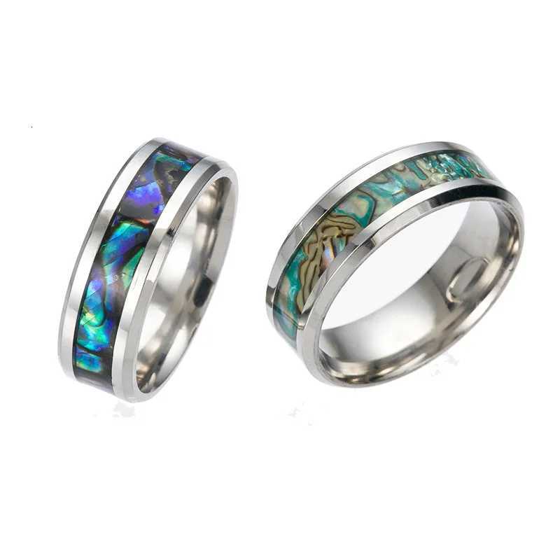 8mm Rings For Women Abalone Shell stainless steel Rings Engagement Ring Rainbow Rippled Abalone Inlay Stainless Steel S250716