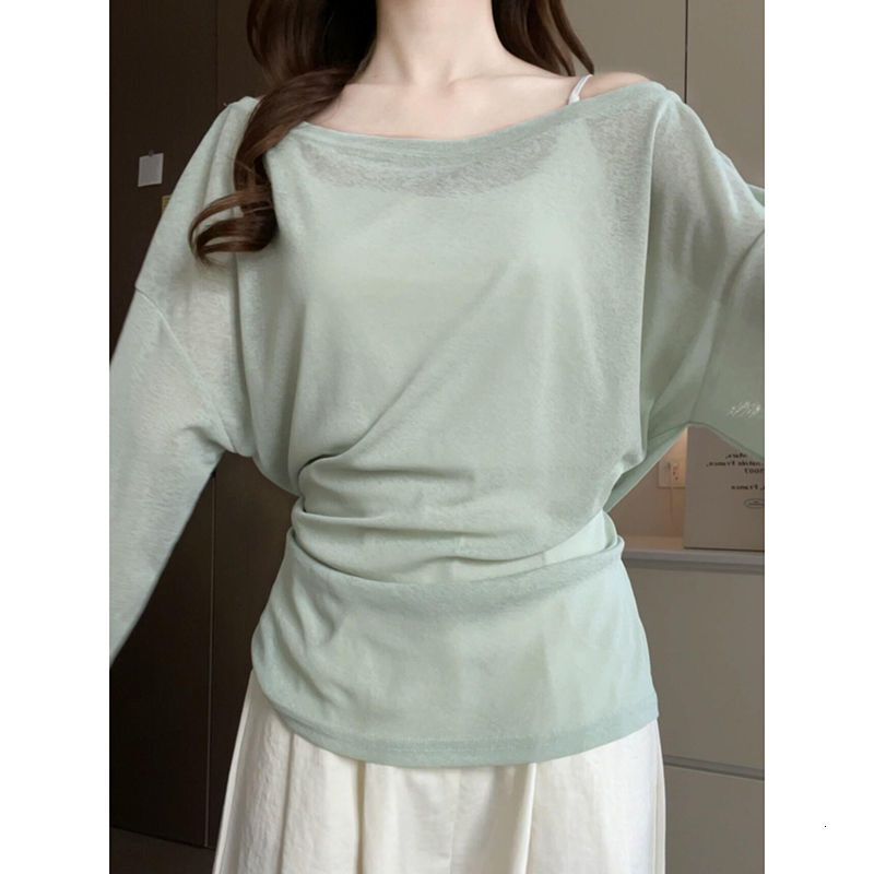 Summer New Women S T Shirt Strappy Lazy Cover Up Loose Long Sleeve For Thin Niche Design Slightly Sheer Sun Protection Outerwear Top Designer