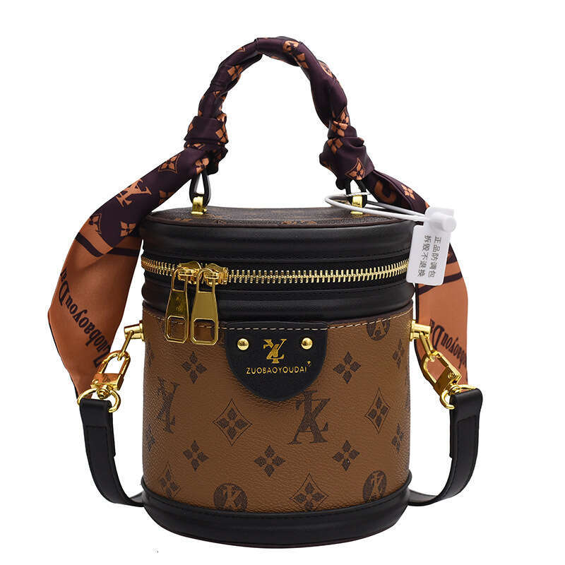 Fashion Silk Scarf Bucket 2025 Early Spring New Women's Bag Fortune Tube Old Flower Letter Handbag Niche Brand