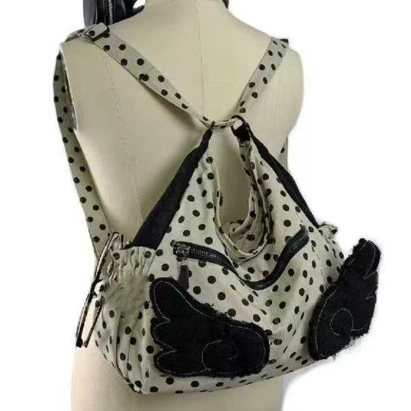 Korean All Match Streetwear Wings Womens Handbags Vintage Dots Grunge Backpacks Casual Y2k Shoulder Crossbody Bags