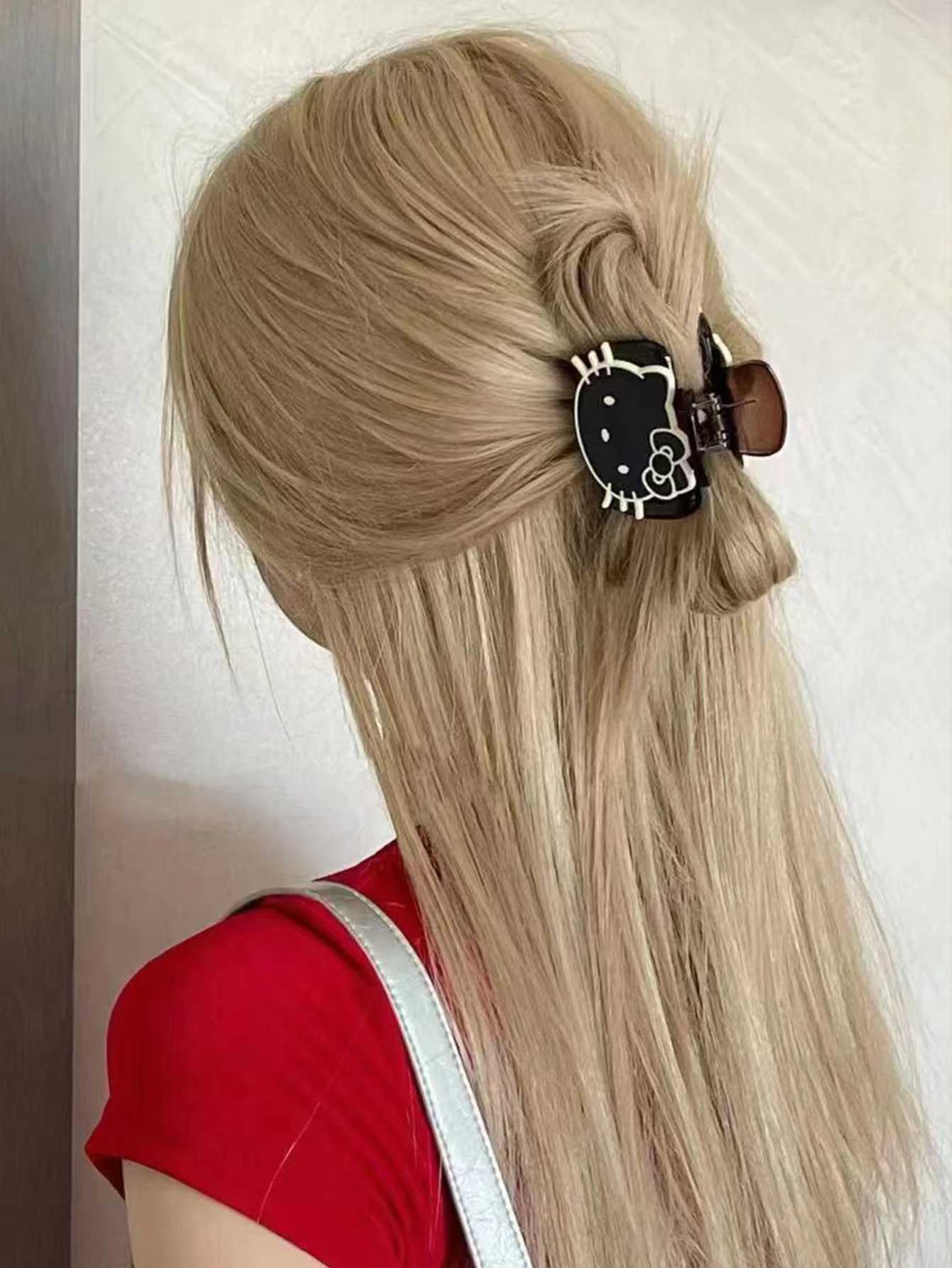 Sanrio 1pc Kitty Cat Cute and Sweet Medium Size Claw Clip Elegant Shark Clip for Hair on the Back of the Head Half-Tied Hair Clipw250716