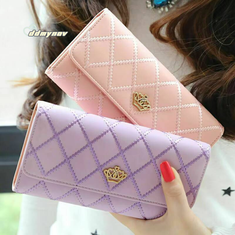 Black Long Wallets for Women PU Leather Diamond Pattern Purse Card Holder Crown Buckle Ladies Phone Fashion Clutch Bag ddmynov