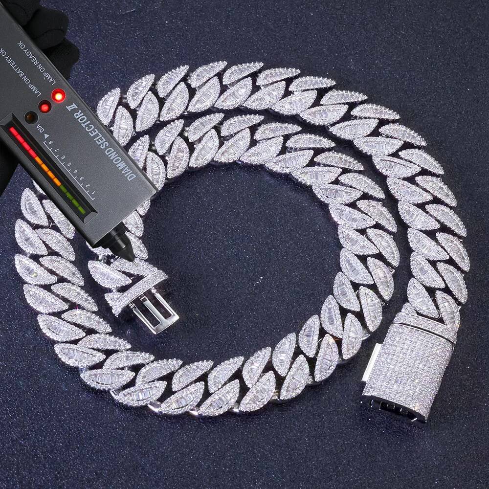 Fashion Style 20mm 3 Row 925 Solid Silver Heavy Necklace Iced Out Hip Hop Jewelry VVS Moissanite Best Quality Cuban Link Chain