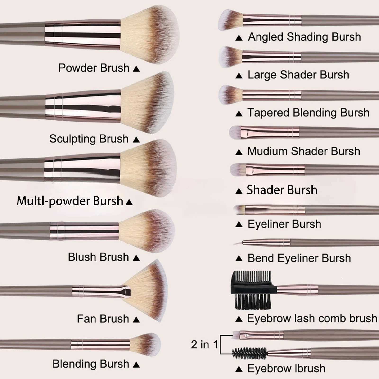 15/20pcs Beauty Makeup Brushes Set with Plastic Handle Soft Fiber Makeup Brushes for Daily Professional Makeup Beauty Tools XJ2500716