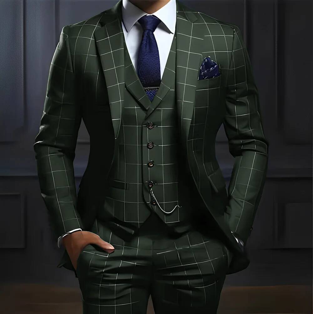 Plaid Men's Suit 3 Piece Formal Business Work Clothes Party Groom Wedding Tuxedo Custom Color Xs-5Xl Suit Men