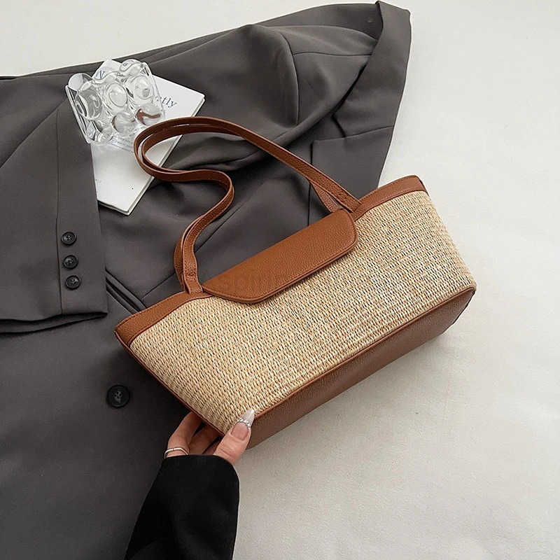 Fashion Women Shoulder Bag PU Woven Patchwork Stick Bag Large Capacity Tote Bag New Casual Woven Contrasting Color Handbag M250716