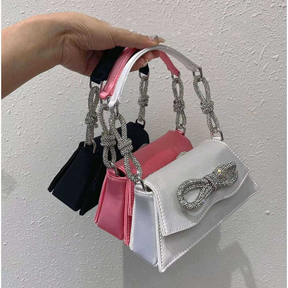 New Designer Silk Totes Women Satin Bag For Party Bow Dia Shiny Handle Prom Handbag