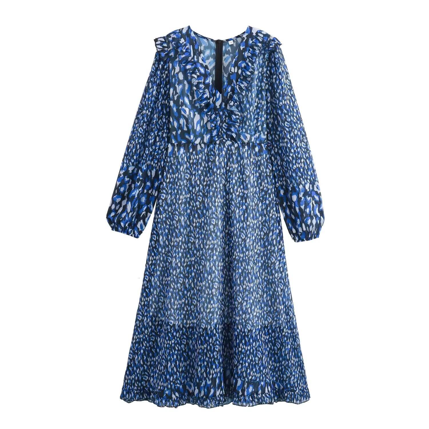 2024 Autumn New Womens Clothing European and American Style French Design Fashion Print V-Neck Long Sleeve Waist Dress dongdumaoyi