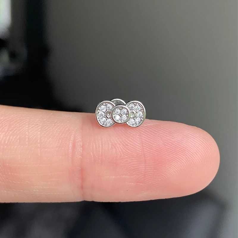 Sanrio 1 Piece Full Rhinestone Cat Ear Bone Stud Flat Titanium Steel Screw Earrings Snail Studs Daily Versatile Women Earringsw250716