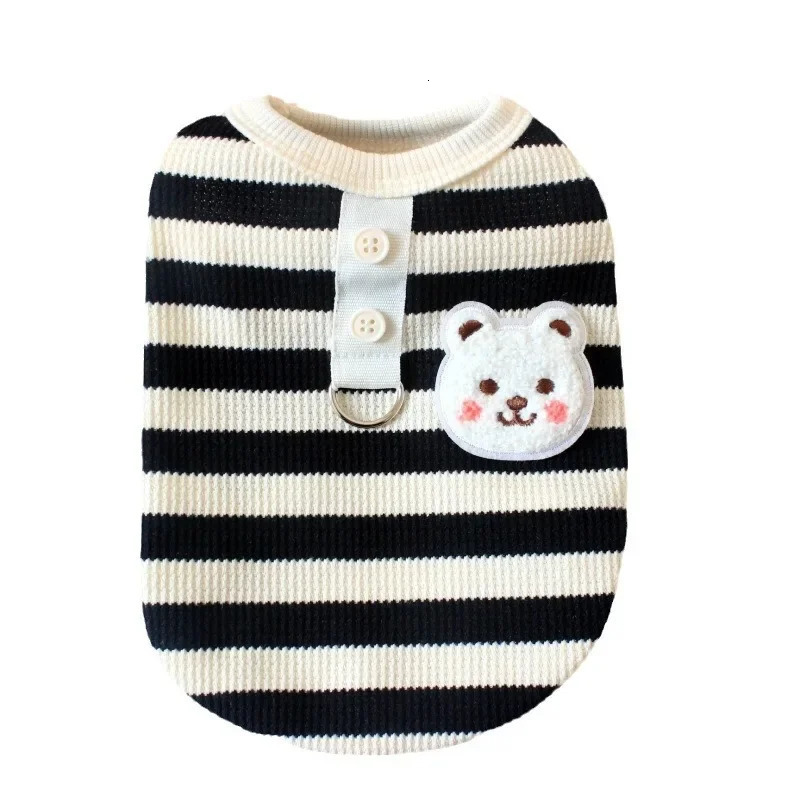Pets Cat and Dog Clothes Waffle Grid Vest for SpringSummer Striped TShirt with Leash Small Dogs Summer Outfit 250711