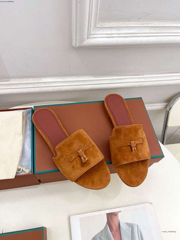 Lora Pianno Loafe Shoe Sandals Women's Suede Flat Slippers Metal Clasp Mule Fish Mouth Summer Loroly Pianoshoes Sandals Flat Bottom Fashion Striped Beach Sa 095