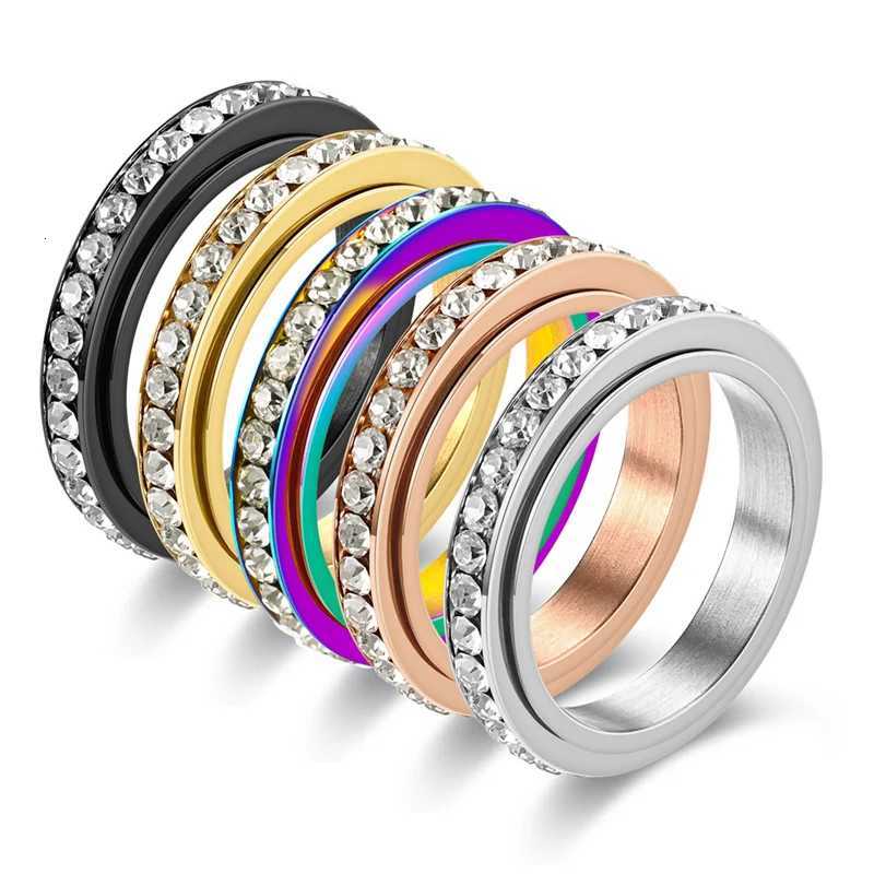 Stainless Steel Cubic Zirconia Rotatable Chain Couple Rings Anti Stress Anxiety Fidget Spinner Ring Wedding Band Knuckle Jewelry S250716
