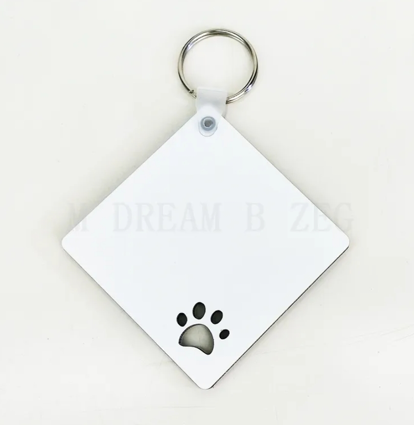 Puppy keychain sublimation MDF key ring paw print wooden key chain creative dog tag