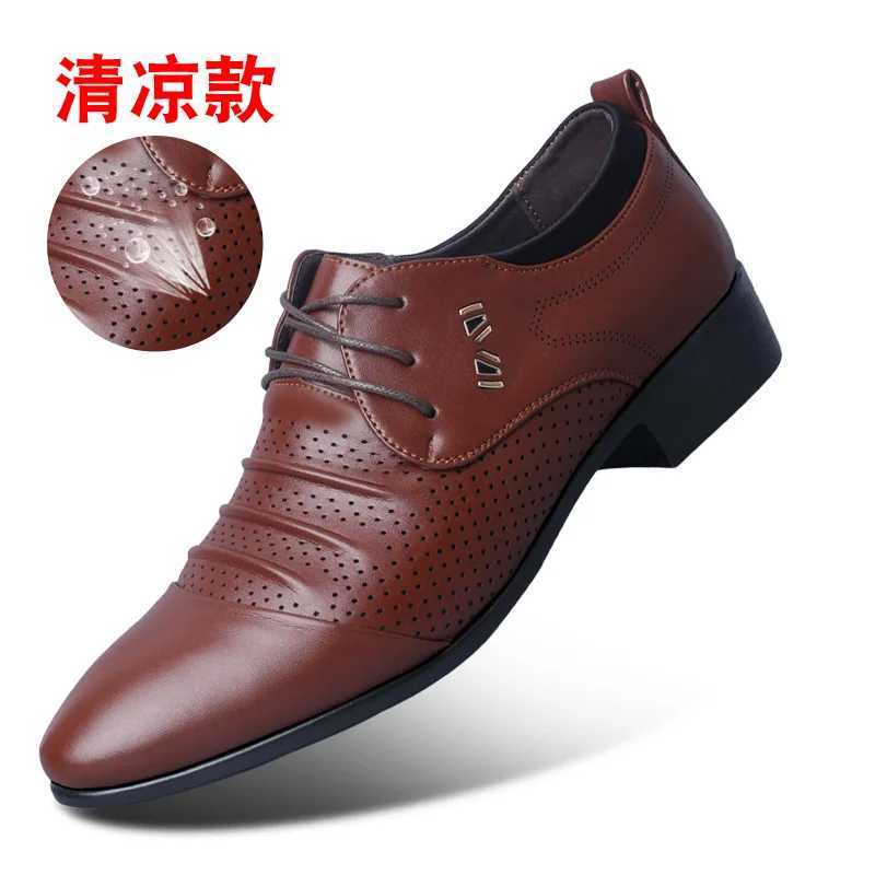 Summer Black Brown White Men Leather Shoes Mens Pointed Toe Dress Shoes High Quality Formal Slip On Hollow Out Sandals Man h78 Y250715