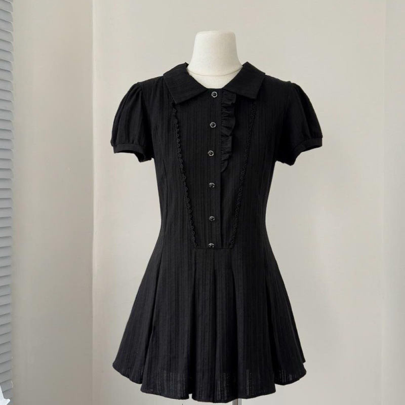 2025 Elegant Waist-Cinching French Dress Short Sleeve Shirt Summer New White Petite Pleated Skirt