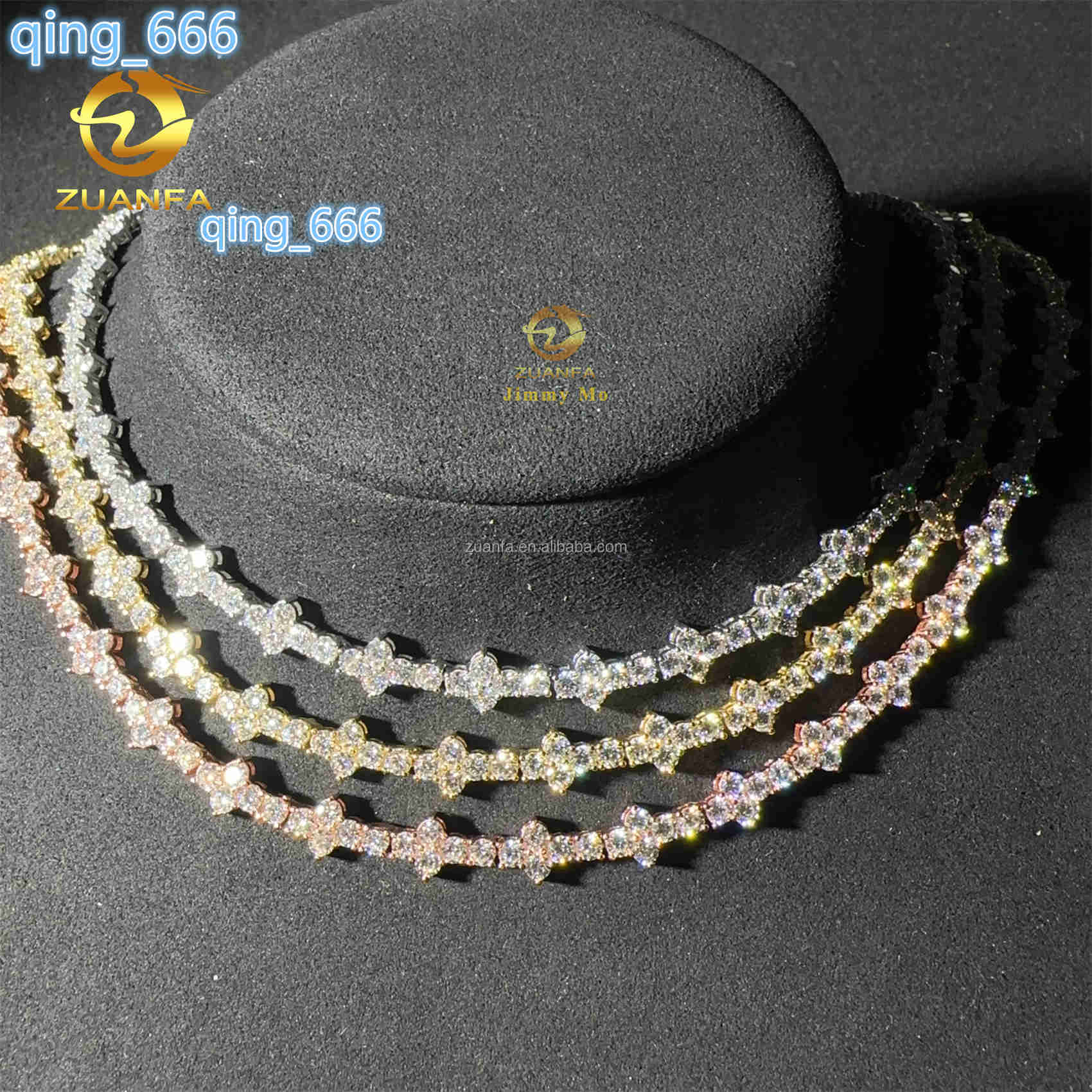 Bulk Stock Claw Setting 3mm 4mm Solid Silver Gold Plated Hip Hop Jewelry D VVS Moissanite Diamond Cross Cluster Tennis Chain