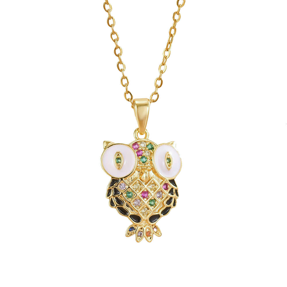 New Women's Fashion Jewelry Oil Drop Cartoon Owl Pendant Ins Style Internet Celebrity Elegant Necklace Versatile Accessory 8B9