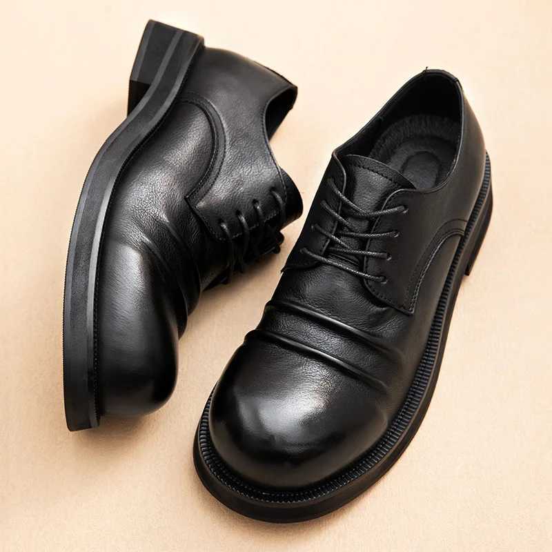 British Business Casual Leather Shoes Mens Workwear Thick Bottom Retro Round Head Derby Shoes Genuine Leather Mens Oxford Shoe W250716