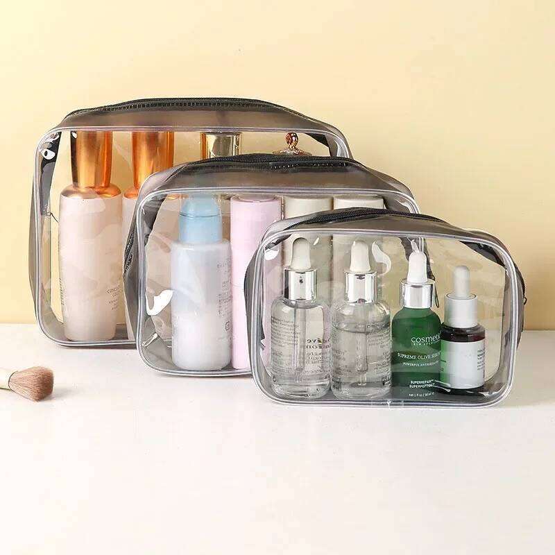 1PCS Travel Organizer Bath Toiletry Wash Storage Case Black Red Blue Zipper Clear Makeup Bags Pouch Women's Cosmetic Bag X250716