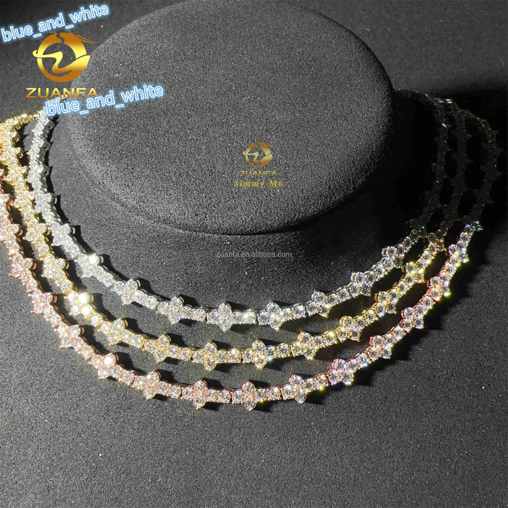 Bulk Stock Claw Setting 3mm 4mm Solid Silver Gold Plated Hip Hop Jewelry D VVS Moissanite Diamond Cross Cluster Tennis Chain